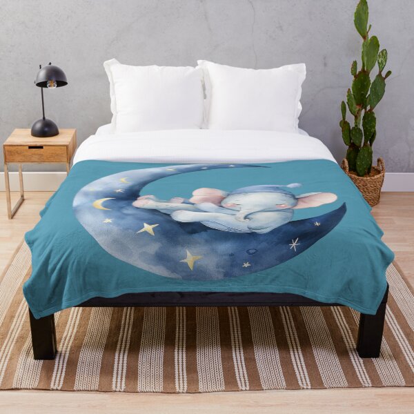 Item preview, Sleeping Baby Elephant on the Moon - Watercolor Art designed and sold by EmiBarDesign.