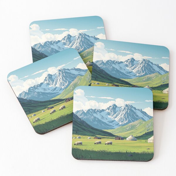 Item preview, Grasslands With Yurts And Sheep designed and sold by KootenayDesigns.