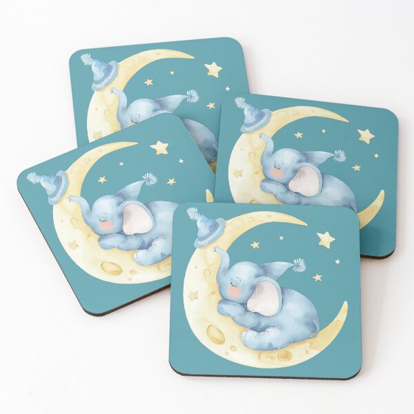 Item preview, Elefante bebé durmiendo en la luna - Arte de acuarela designed and sold by EmiBarDesign.