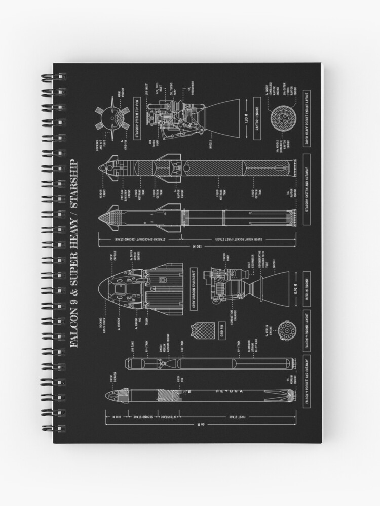 Thumbnail 1 of 3, Journal, SPACEX: Falcon 9 & Super Heavy / Starship (White Stencil - No Background) designed and sold by BGALAXY.
