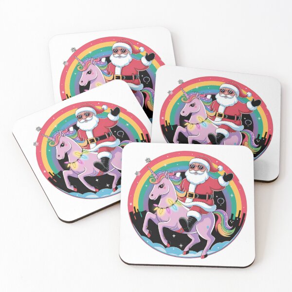 Item preview, Santa Riding a Magical Unicorn with Rainbow Background designed and sold by lubushop1.