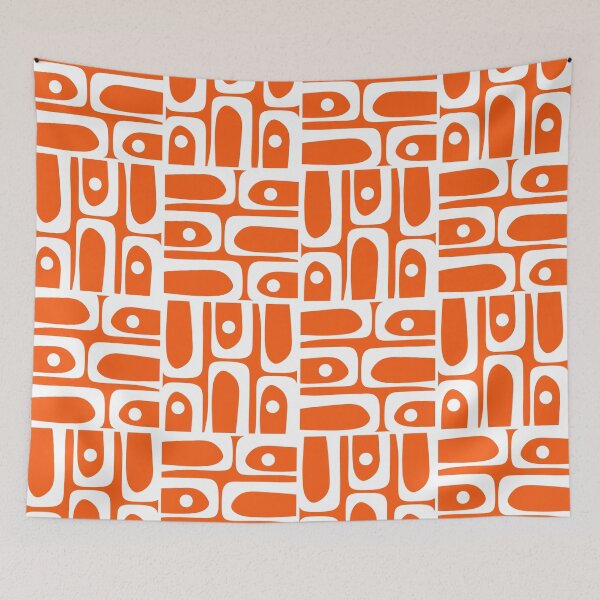 Item preview, Mid Century Modern Piquet Abstract Multi Geometric Pattern Orange and White designed and sold by kierkegaard.