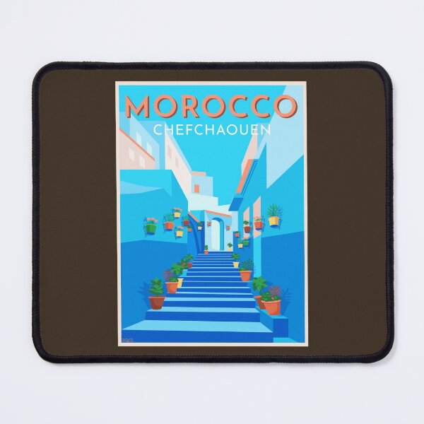 Item preview, Chefchaouen Morocco Retro Travel Poster Sticker T-Shirt 01 designed and sold by LocationInks.