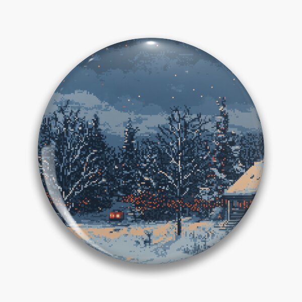 Item preview, Pixelated Winter Cabin Under A Festive Moon designed and sold by landletsy.
