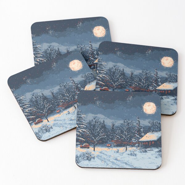 Item preview, Pixelated Winter Cabin Under A Festive Moon designed and sold by landletsy.