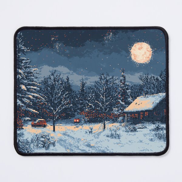 Item preview, Pixelated Winter Cabin Under A Festive Moon designed and sold by landletsy.
