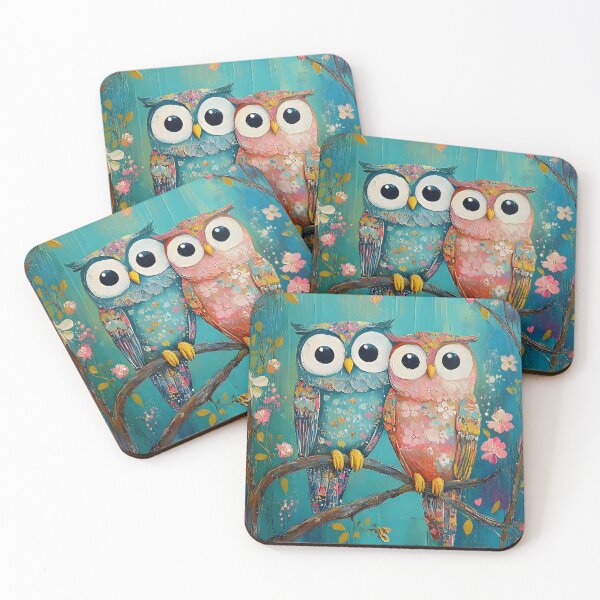 Item preview, Colorful owls on a branch surrounded by blossoms designed and sold by Artessie.
