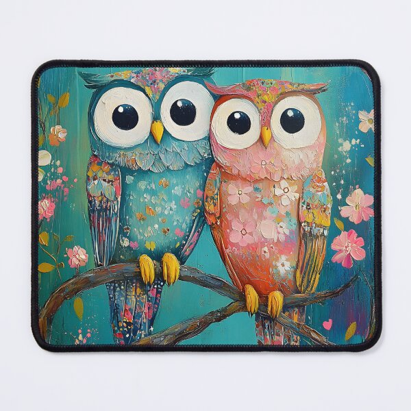 Item preview, Colorful owls on a branch surrounded by blossoms designed and sold by Artessie.