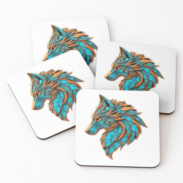 Item preview, Beautiful Wolf Head with Turqoise and Bronze designed and sold by RebelPaintBrush.