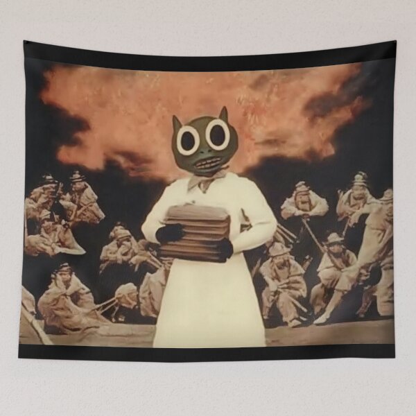 Item preview, Cat-Faced Figure Amidst a Surreal Battlefield designed and sold by landletsy.