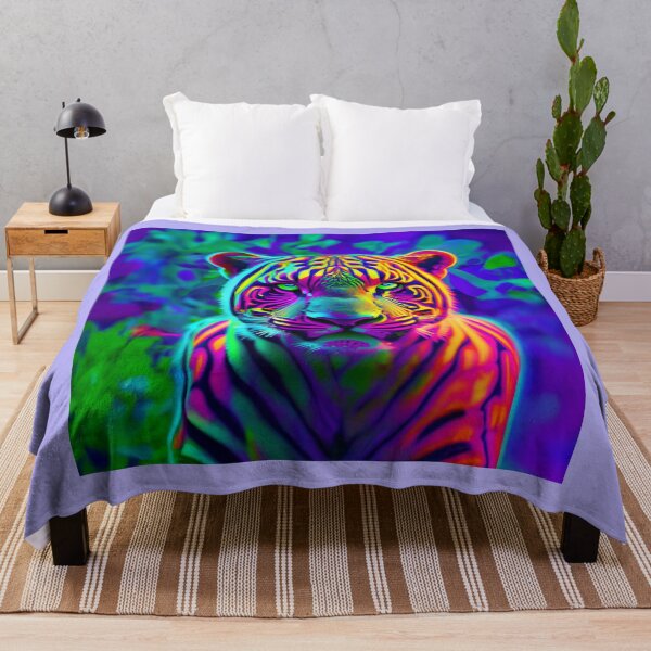 Item preview, Psychedelic Tiger Art - Vibrant Neon Wall Mural, Posters, T-Shirts & Home Decor designed and sold by MiHijoDesign.
