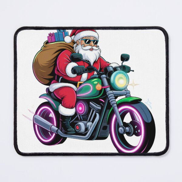 Item preview, Santa Riding a Neon Motorcycle with Christmas Gifts designed and sold by lubushop1.