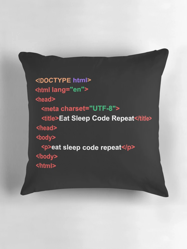 Thumbnail 3 of 4, Pillow, HTML code eat sleep code repeat designed and sold by Rocklights.