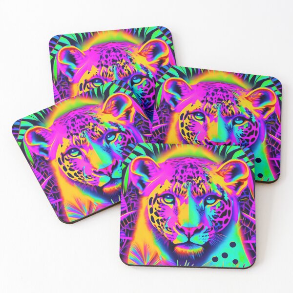 Item preview, Psychedelic Feline cheetah Art - Vibrant Neon Wall Mural, Posters, T-Shirts & Home Decor designed and sold by MiHijoDesign.