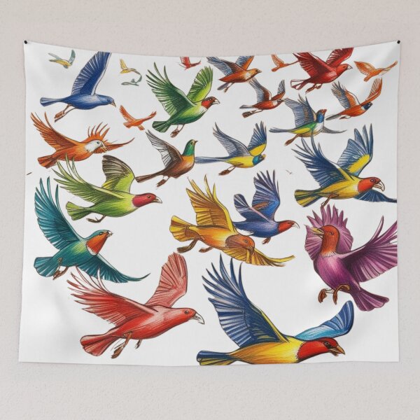 Item preview, Avian Symphony Flight of Fancy Birds in Motion Colorful Flock designed and sold by TolgaSal.