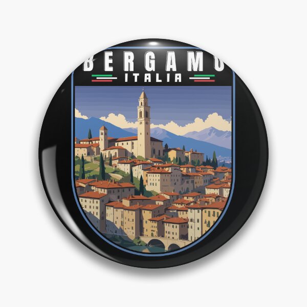 Item preview, Bergamo in Lombardy Italy Retro Art Travel Bagde designed and sold by MaateoDesign.