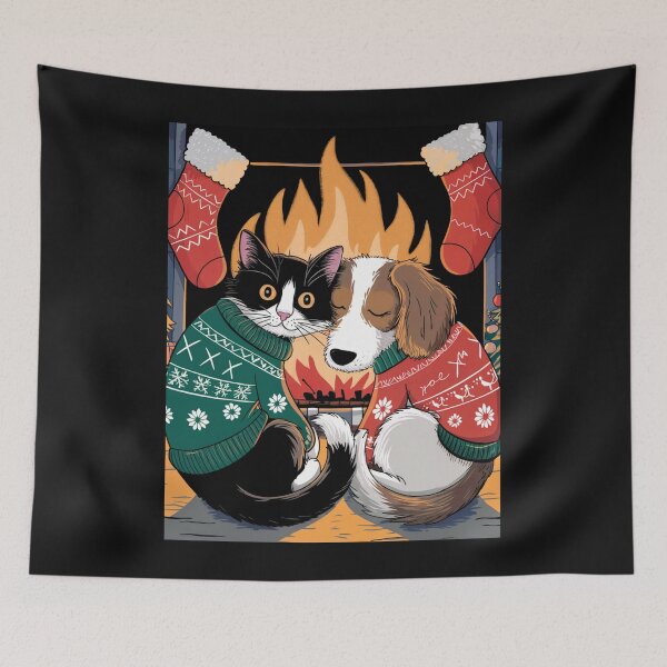 Item preview, Holiday Cat and Dog by the Fireplace designed and sold by McVrax.