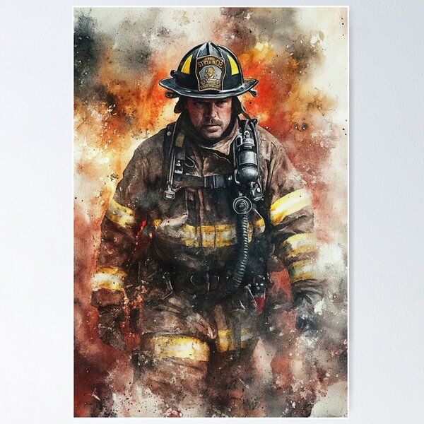 Item preview, Brave Firefighter Portrait in Watercolor Style designed and sold by Piotrek0001.