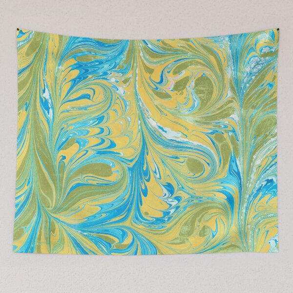 Item preview, Florentine Swirl Marbled Paper Design : Blues, Yellow and Olive Green designed and sold by TRVLR Designs.
