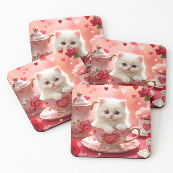 Item preview, WHITE PERSIAN KITTEN CAT VALENTINES DAY HEARTS TEA CUP designed and sold by Arts4U.