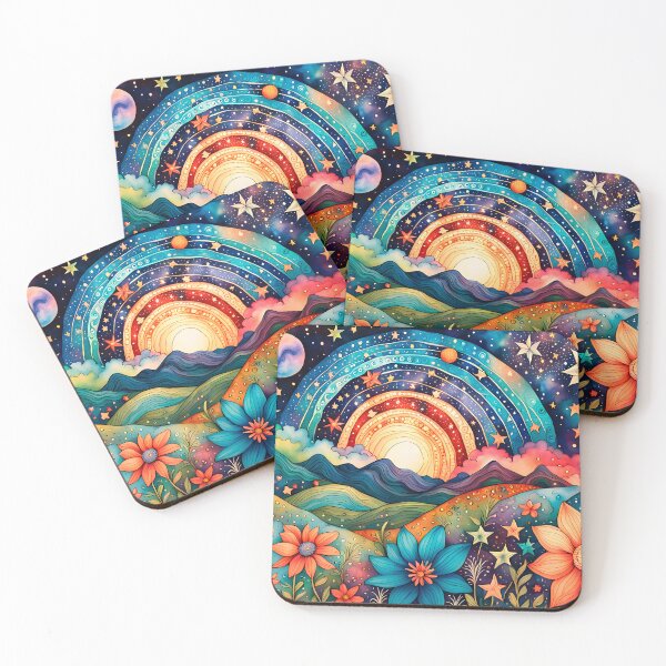 Item preview, Utopian wildflowers landscape with cosmic zentangle sky designed and sold by artedamensagem.