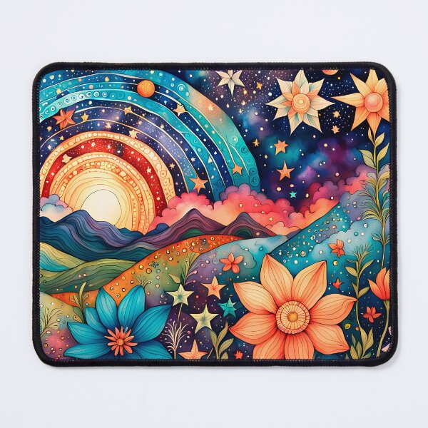 Item preview, Utopian wildflowers landscape with cosmic zentangle sky designed and sold by artedamensagem.