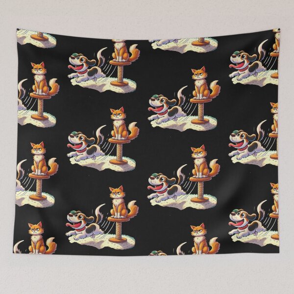 Item preview, Grumpy Cat vs. Tail-Chasing Dog Cartoon designed and sold by Desireehaz.
