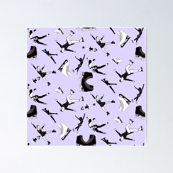 Figure Skating Female Silhouettes on Pastel Purple Background Poster