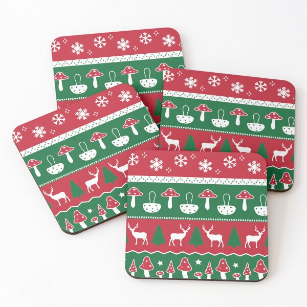 Item preview, Mushroom Fair Isle Holiday Green and Red designed and sold by VintageStyle.