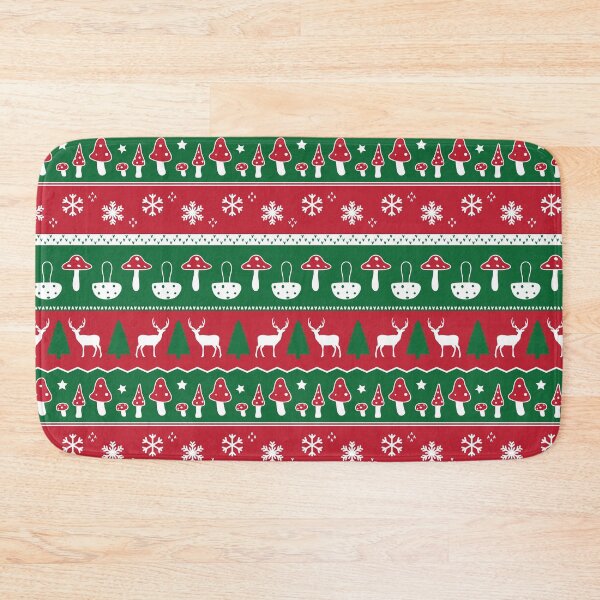 Item preview, Mushroom Fair Isle Holiday Green and Red designed and sold by VintageStyle.