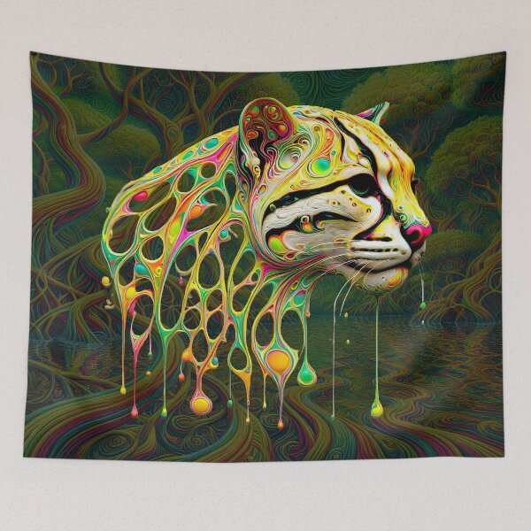 Item preview, Neon Dripping Ocelot – Psychedelic Animal Art designed and sold by SHHCreations.
