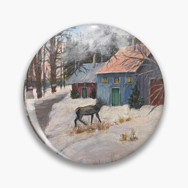 Item preview, Sugar Mapling Time Oil Painting. Elk crossing a path to the sugar farm. designed and sold by KarenZuk.