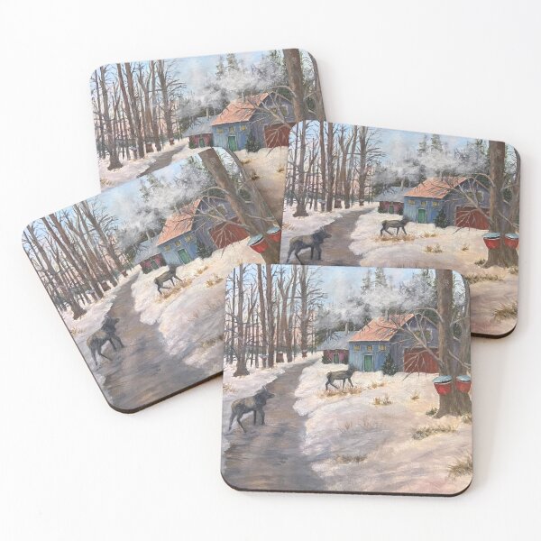 Item preview, Sugar Mapling Time Oil Painting. Elk crossing a path to the sugar farm. designed and sold by KarenZuk.