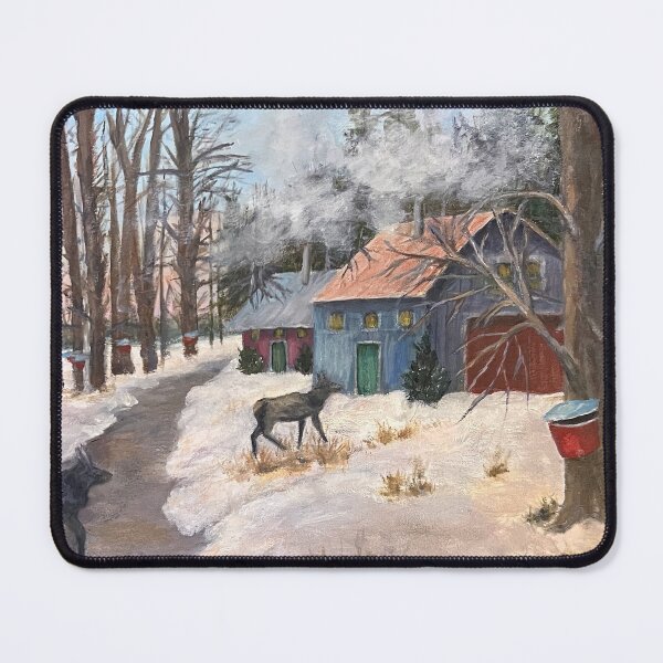 Item preview, Sugar Mapling Time Oil Painting. Elk crossing a path to the sugar farm. designed and sold by KarenZuk.