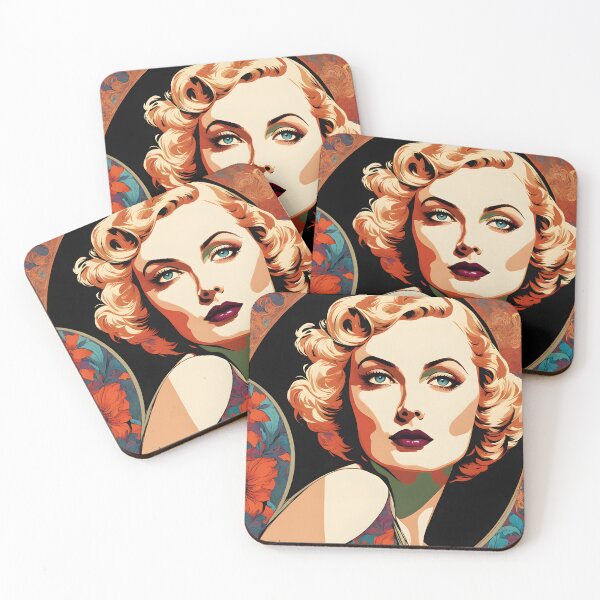 Item preview, Carole Lombard - Oblique Ink and Floral #24017 - Hollywood Legend - AI Artwork - Art Nouveau Illustration designed and sold by centuryretromedia.