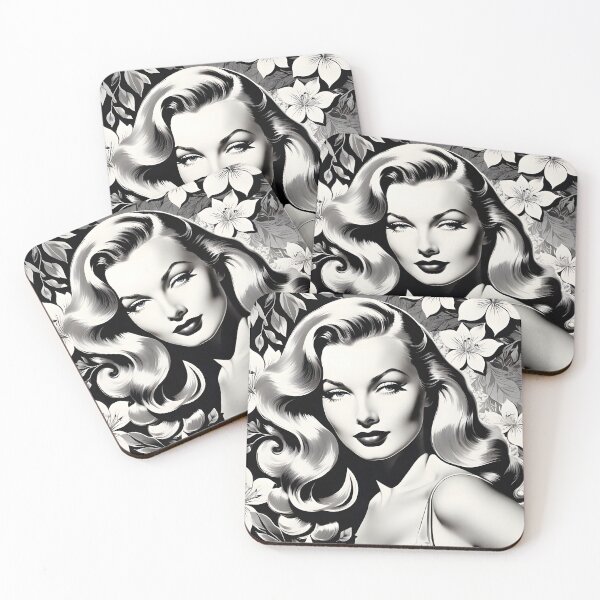 Item preview, Veronica Lake - Oblique Ink and Floral #24013 - Hollywood Legend - AI Artwork - Art Nouveau Illustration designed and sold by centuryretromedia.