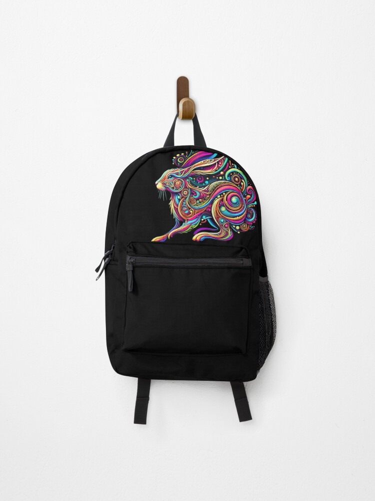 Thumbnail 1 of 3, Backpack, Neon Swirl Rabbit designed and sold by becauseturkey.