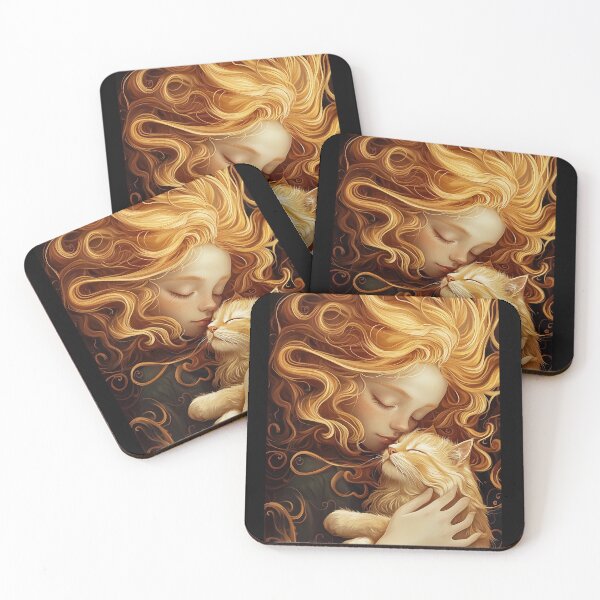 Item preview, A girl and her cat look like two little suns. designed and sold by IraPanyukova.