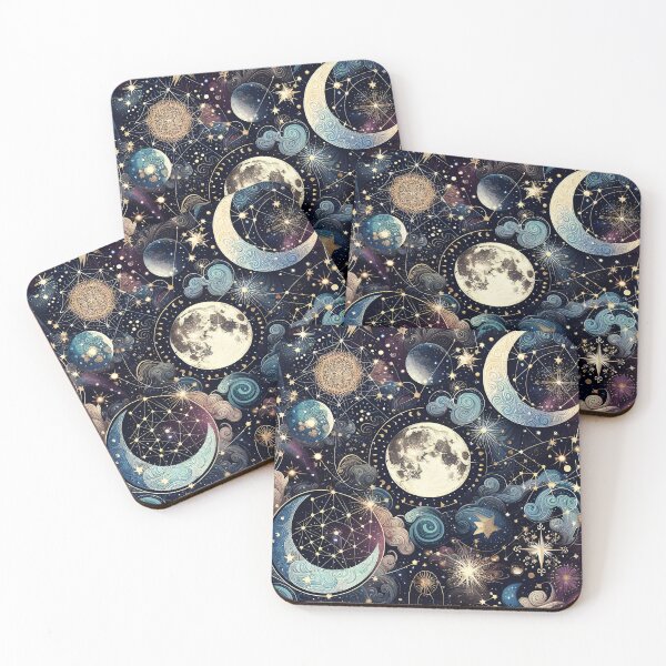 Item preview, Lunar Magic, Ethereal Night Sky, Moon and Stars Pattern, Celestial Midnight Cosmos, Dreamy and Magical Illustration, Boho Stargazing designed and sold by Kintsugi99.