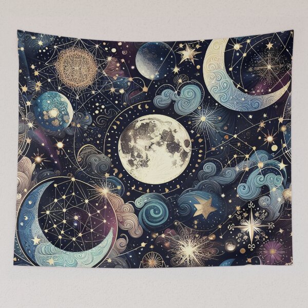 Item preview, Lunar Magic, Ethereal Night Sky, Moon and Stars Pattern, Celestial Midnight Cosmos, Dreamy and Magical Illustration, Boho Stargazing designed and sold by Kintsugi99.
