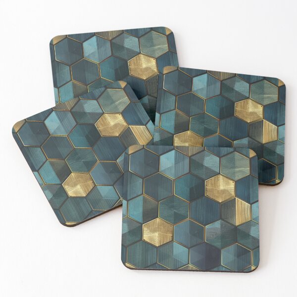 Item preview, Bohemian Hexagon Cubes - Blue Gold Honeycomb Pattern designed and sold by GrinGalore.
