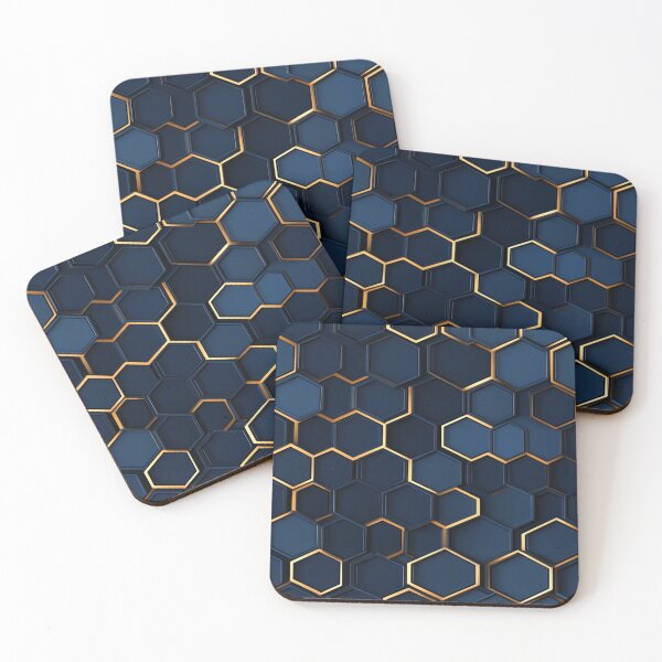 Item preview, Deep Blue Hexagon Honeycomb Gold Pattern designed and sold by GrinGalore.