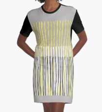 Yellow Rising - Abstract Stripes in Yellow, Grey, Black & White Graphic T-Shirt Dress