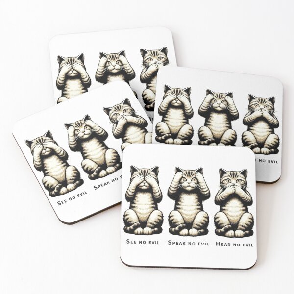 Item preview, Vintage Retro Poster - Minimalist Cat Design 'See no evil, hear no evil, speak no evil designed and sold by pod24.