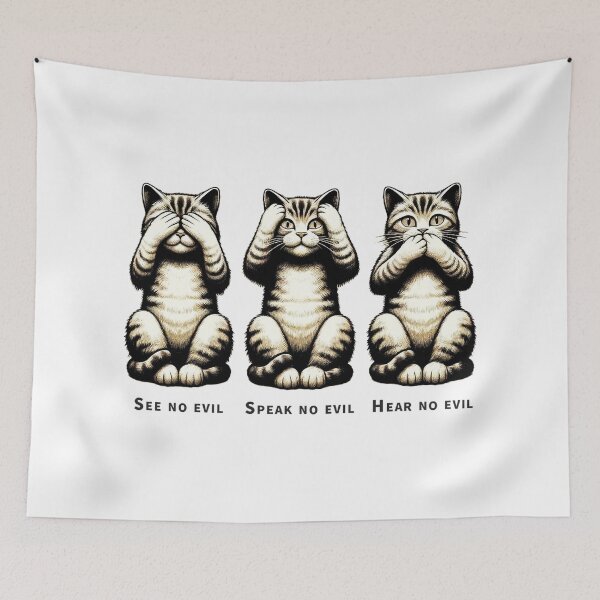 Item preview, Vintage Retro Poster - Minimalist Cat Design 'See no evil, hear no evil, speak no evil designed and sold by pod24.