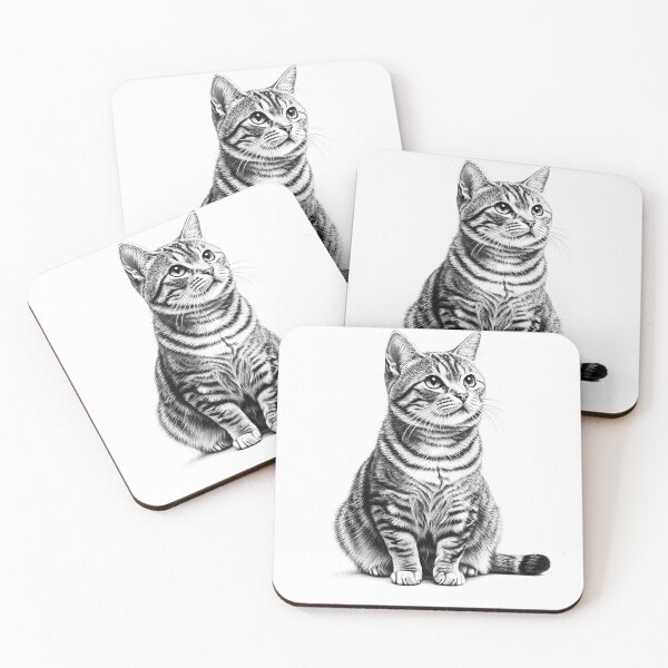 Item preview, Black and white cat pencil drawing designed and sold by Pencil-Art.