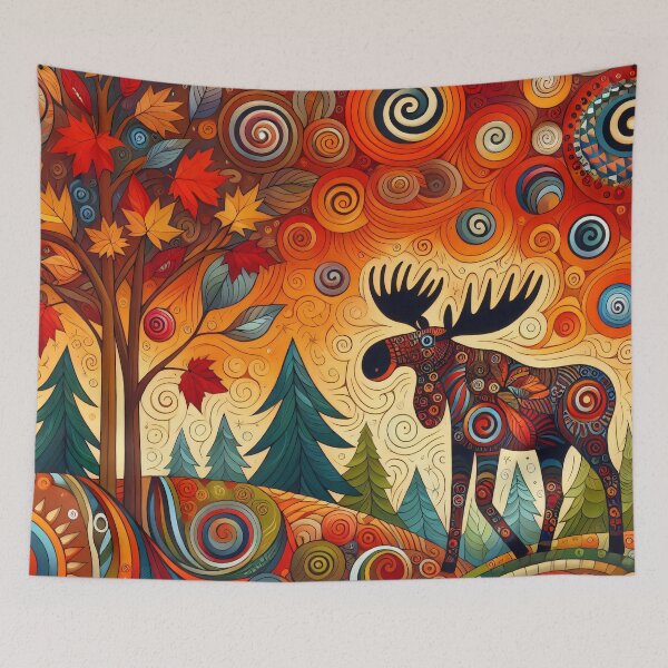 Item preview, Spirit of the Moose in autumn by heidiannemorris designed and sold by FOLK ART FUSION by heidiannemorris.
