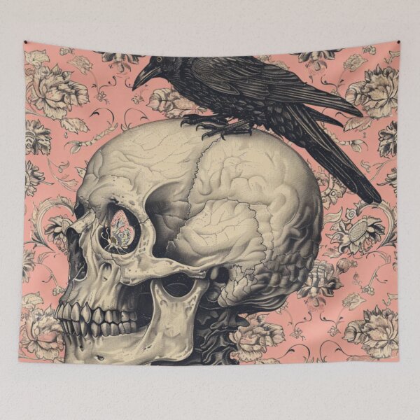 Item preview, Pink Skull and Crow with Butterfly Eye by iServalan for Tale Teller Club designed and sold by Tale Teller Club.