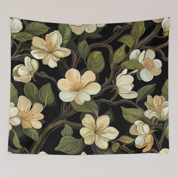 Item preview, A design of ivory blossoms intertwined with lush green leaves and flowing branches. designed and sold by HEMRO.