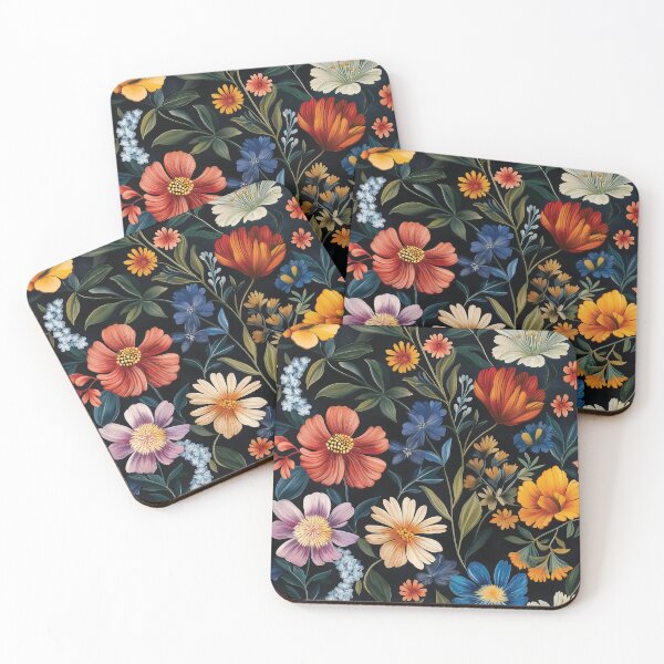 Item preview, A design of vibrant and colorful flowers in full bloom, set against a deep, dark background. designed and sold by HEMRO.